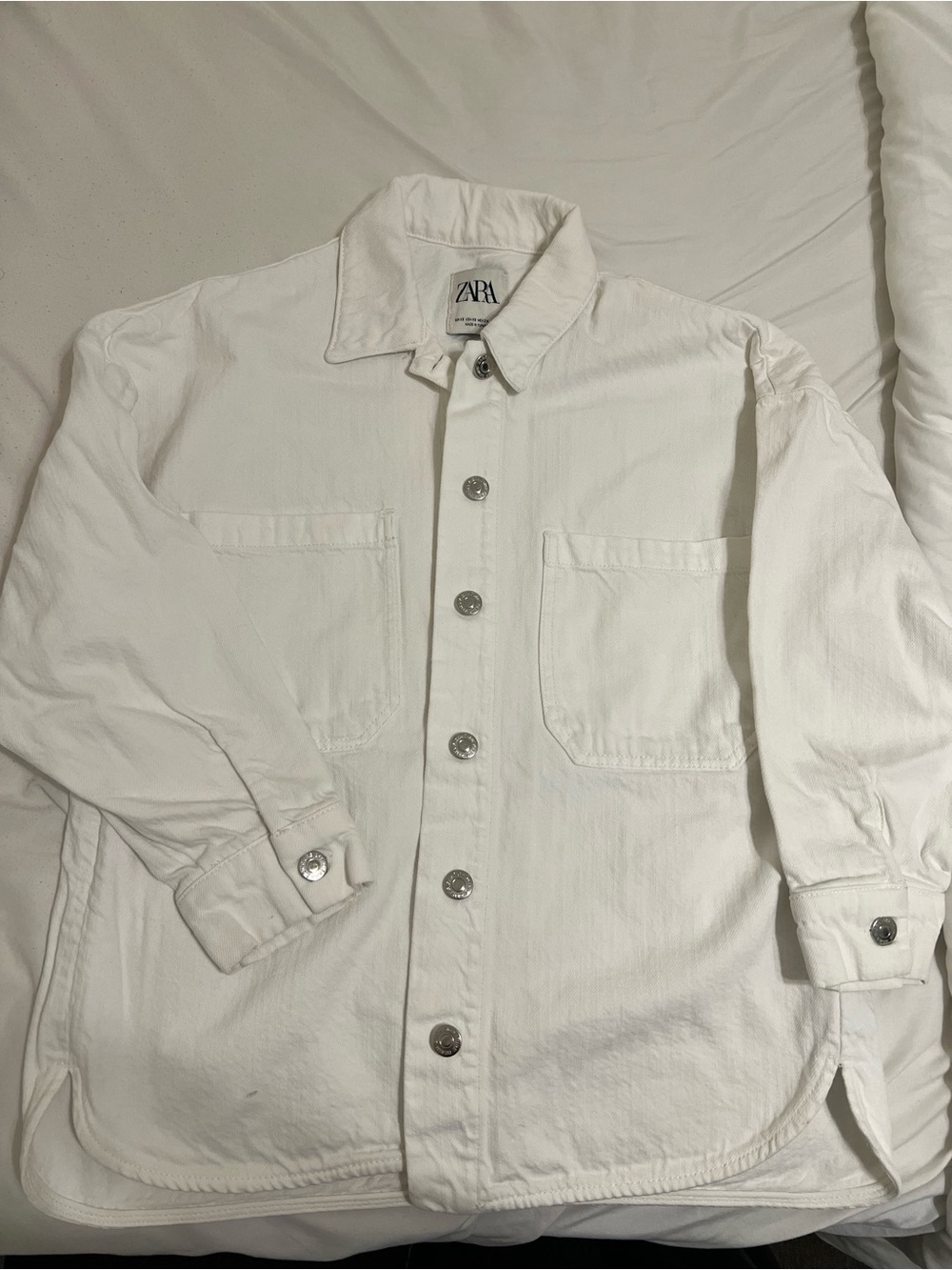 Zara White Cotton Button-Up Overshirt